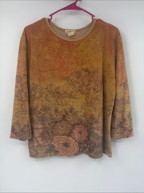 Vintage DB Sport Floral Print Velour 3/4 Sleeve Top Size Small